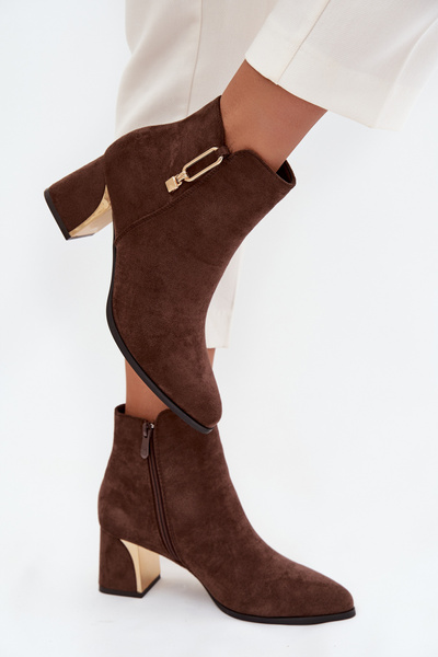 Bottines à talon pour femmes avec détails dorés marron Kalivra