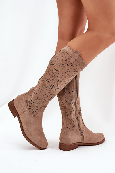 Bottes À Tige Aérée Sur Talon Plat S.Barski HY51-860 Beige