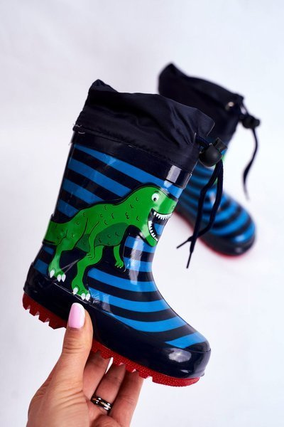 Vaikiški Guminiai Galoshes batai Navy Dinosaur Mordeso