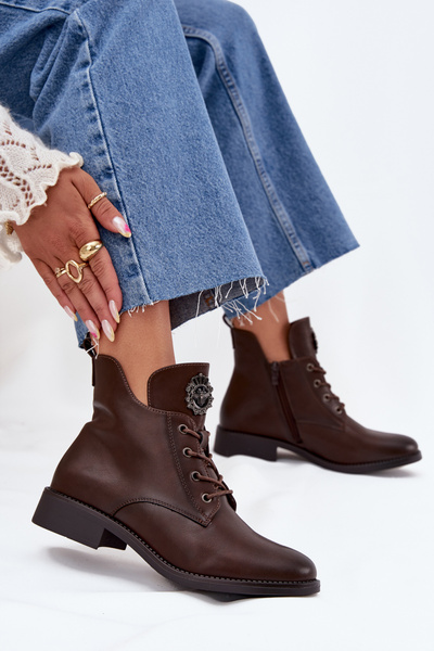 Bottines Basses Pour Femmes À Talon Plat Avec Détail Décoratif Doublées Marron Cylira