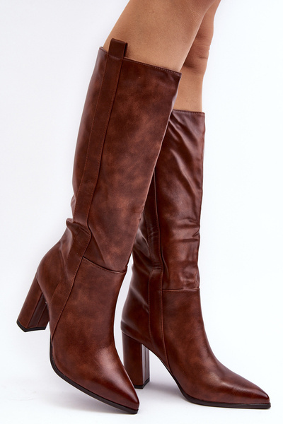 Lined Women's Over-the-Knee Boots with Block Heel Brown Genzani