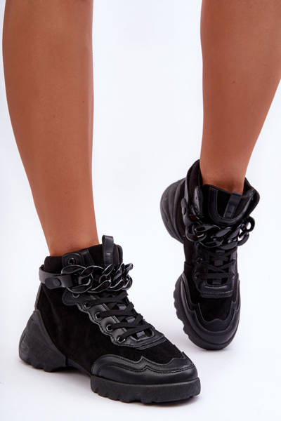 Women's Suede Sport Shoes with Chain Black Tymagio