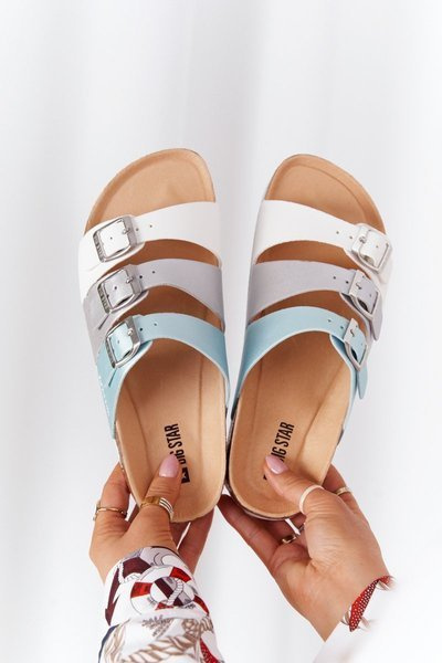 Big Star Flip-Flops aus profiliertem Leder HH274587 Türkis/Silber
