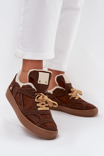 Damenschuhe auf Plattform mit warmem Fell braun Solvia