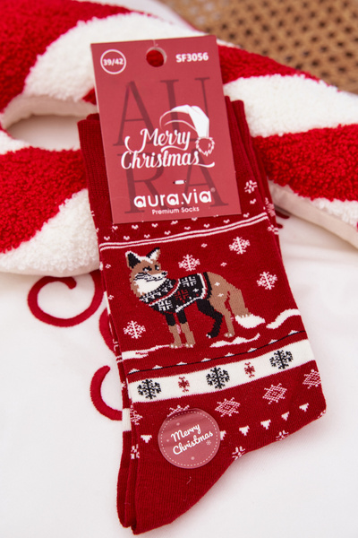 Chaussettes de Noël pour hommes Renard dans le pull rouge