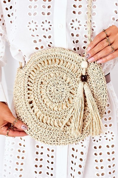 Geflochtene Runde Boho Handtasche BRUNO ROSSI Beige