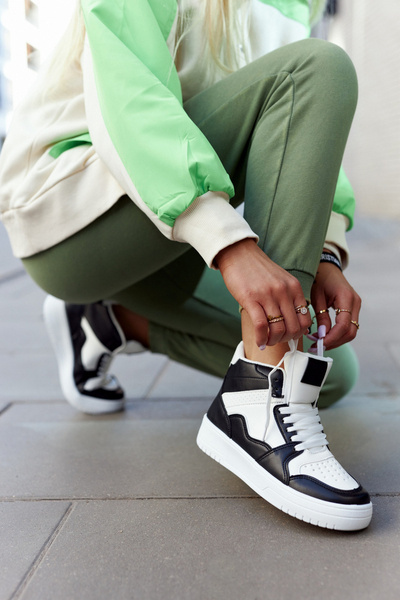 Chaussures de sport hautes pour femmes blanches et noires Megithoe