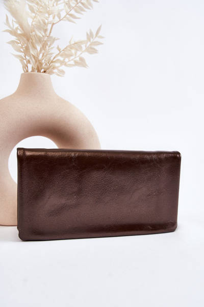 Grand Portefeuille En Cuir Pour Femme Avec Fermeture Éclair Marron Foncé Brillant