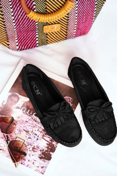 Damen Wildleder Mokassins Schwarz Velucci