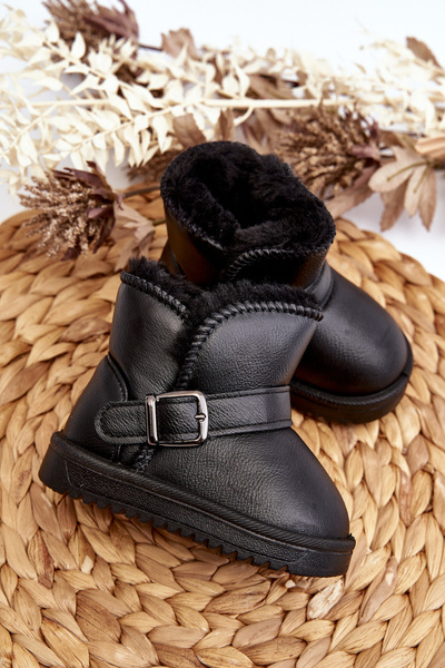 Bottes de neige pour enfants en cuir écologique avec sangle noir Orinor