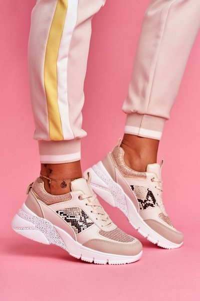 Sportliche Frauen Schuhe Beige Brokat Lissabon