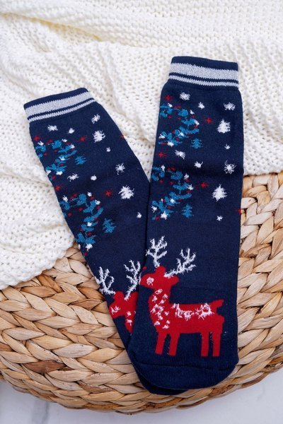 Rutschfeste Weihnachtssocken für Frauen Marineblau mit Rentier