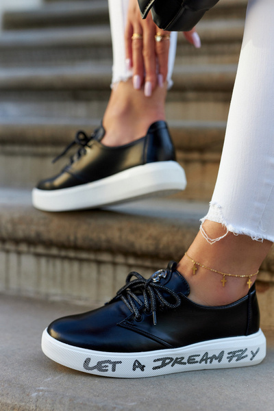 Women's Leather Sneakers With Decoration Black Carrey