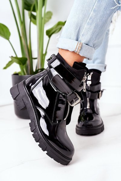 Lackierte Warmed Worker Boots Schwarz Not Realy