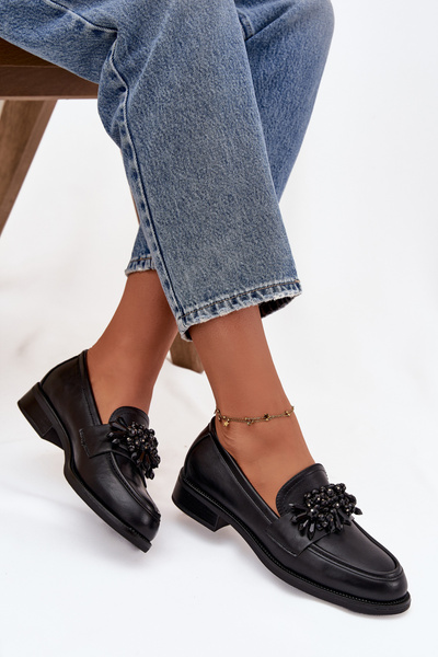 Loaferi Mocassini Femei Cu Decor Negru Murelle