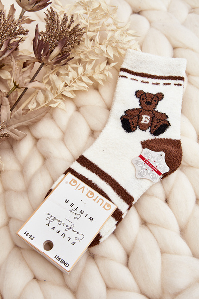 Chaussettes Chaudes Jeunes avec Ours Blanc-Marron