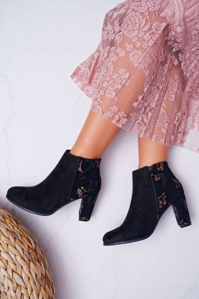 Women's Stiletto Boots Sergio Leone In Gold Flower Folk Black Eros2