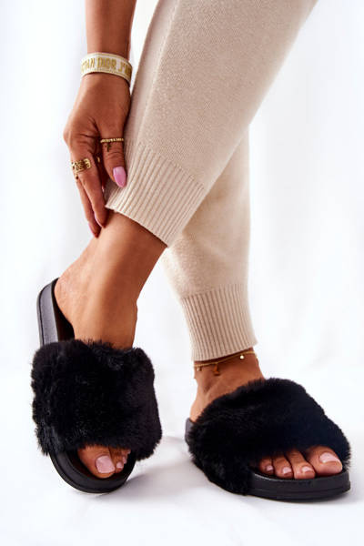 Gumi öntött papucs Eco Fur Black Emmie