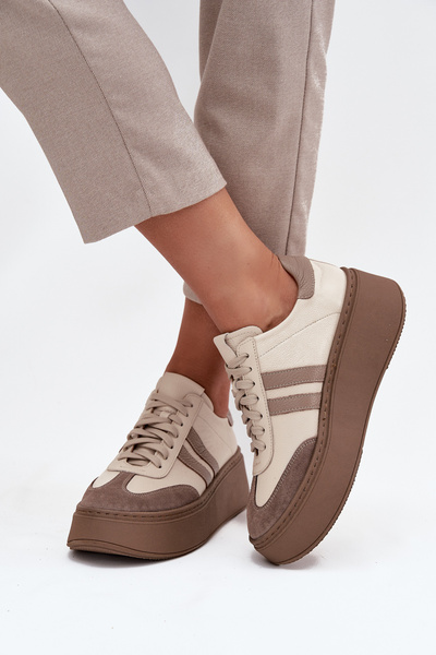 Baskets en cuir pour femmes sur plateforme Zazoo 3775 Beige