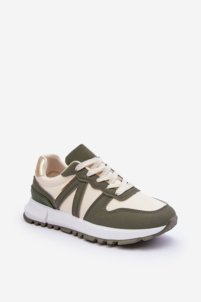 Leather Women's Sports Shoes Green-Beige Kabama