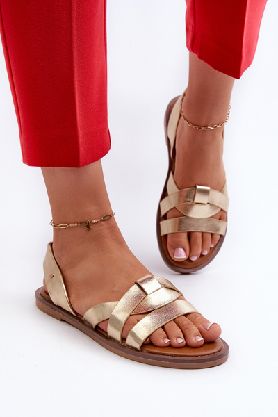 Flache Damensandalen Aus Ökoleder Vinceza 17347 Gold