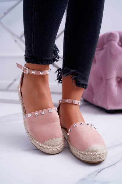 Pink Suede Espadrilles Ballerinas cu știfturi Tatiana
