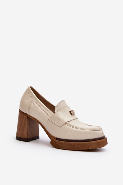 Pantofi din piele pe un stâlp cu un decor auriu Light Beige Mikeyla