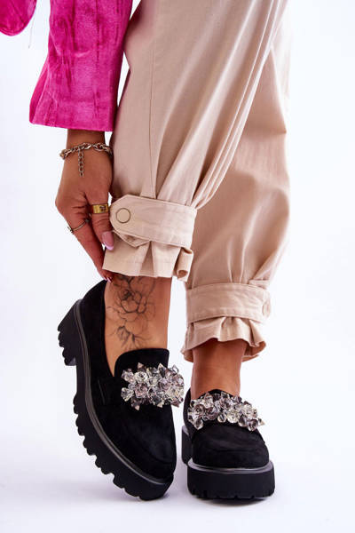 Women's Embellished Platform Loafers Black Brenda