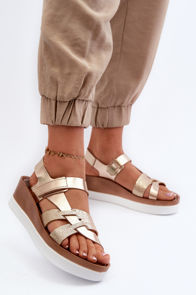 Zazoo 40397 Damen Leder Plateau Sandalen Gold