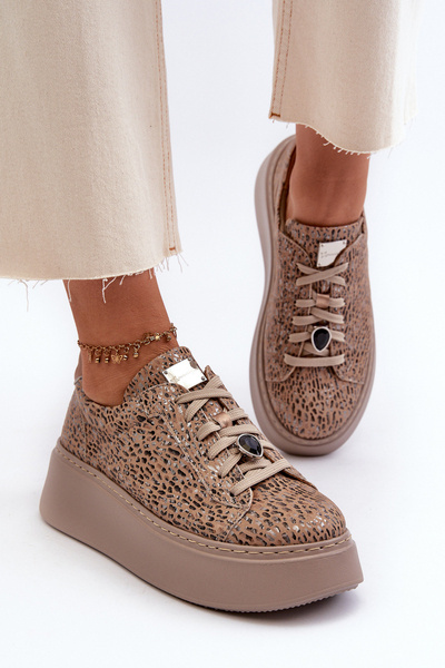Chaussures de Sport à Plateforme en Cuir Maciejka 06191-10 Beige