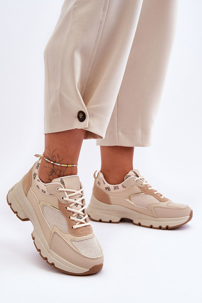 Platform Lace-Up Sport Shoes Beige Escape