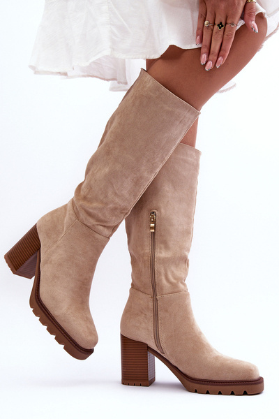 Wildlederstiefel Mit Massiver Ferse Beigefarbene Virdana