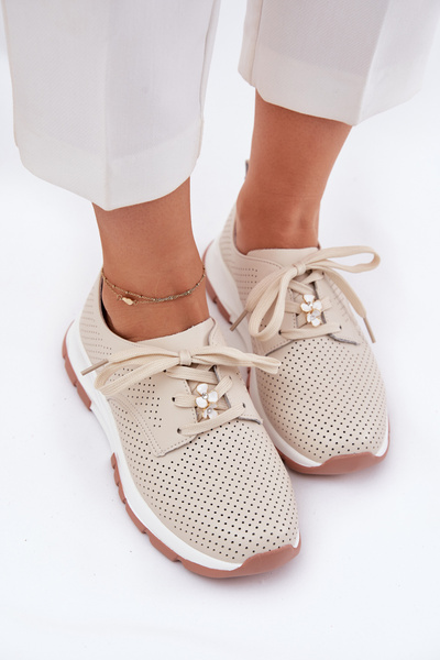 Chaussures En Cuir Pour Femmes Avec Un Nœud Artiker 54C1811 Beige
