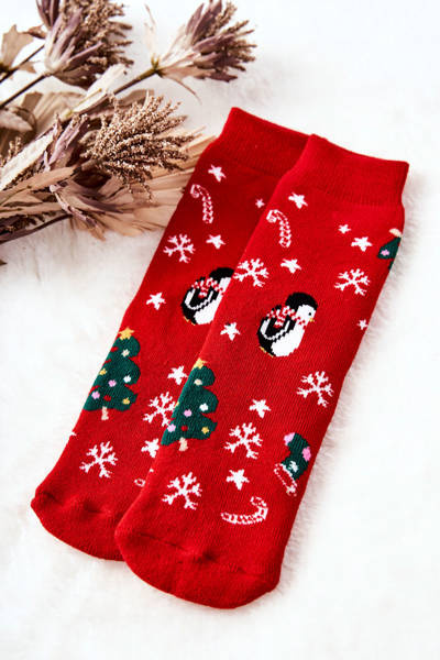 Kindersocken Weihnachtsfiguren Rot