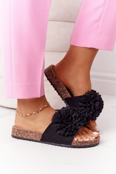Papuci pe Cork Sole Black Flowerbomb Bombomb