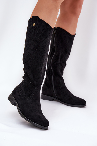 Bottes À Talon Plat Avec Motif Aéré Noires S.Barski HY51-062