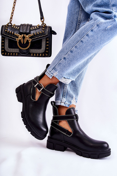 Bottines En Cuir Pour Femme Avec Clous Noir Clares