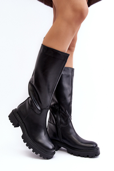 Bottines mi-mollet à talon plat noir Eamantha