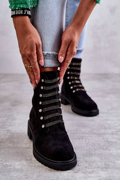 bottes en daim avec rayures décoratives Noir Malesia