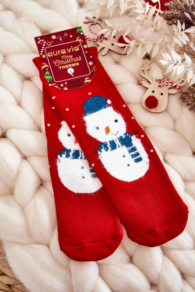 Children's Thermoactive Christmas Socks Happy Snowman Red