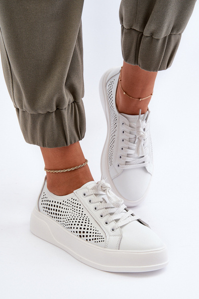 Baskets à plateforme en cuir blanc pour femme S.Barski LR505