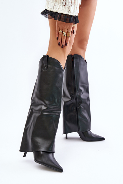 Stiefel Mit Absatz Und Umgeschlagenem Schaft Schwarz Bellinna