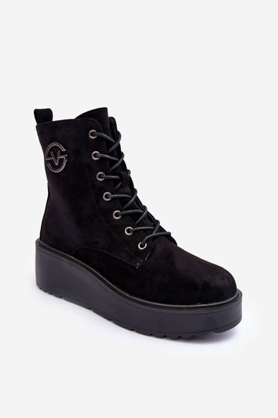 Velúr csizma Workery masszív platformon Wedge Heel Black Lavica