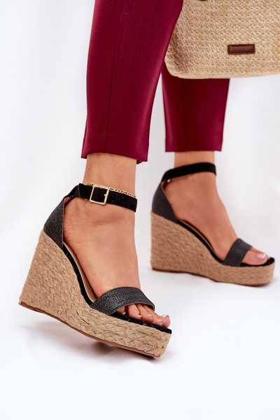 Damen Keilsandalen Mit Geflecht Schwarz Adelio