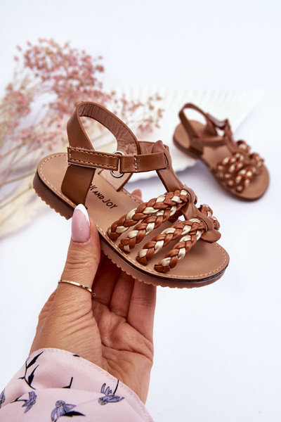 Sandales Enfant Velcro Rayures Marron Sammy