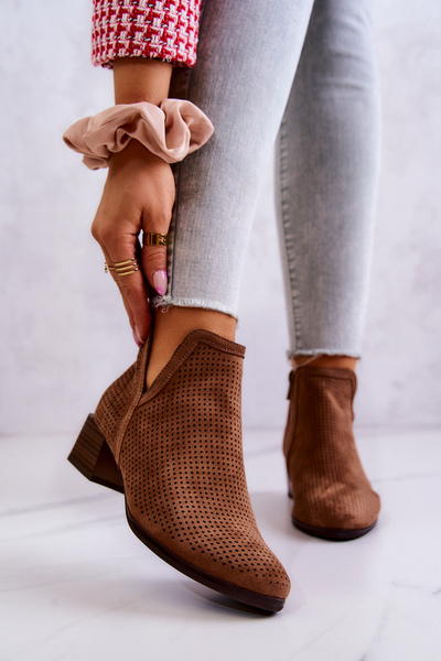 Openwork Suede Booties With A Cut Brown Carine
