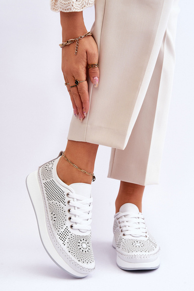 Chaussures De Sport Ajourées En Cuir Pour Femme Blanc Marea