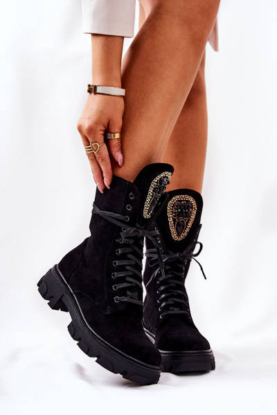 Bottines en daim avec décoration Noir Elaina