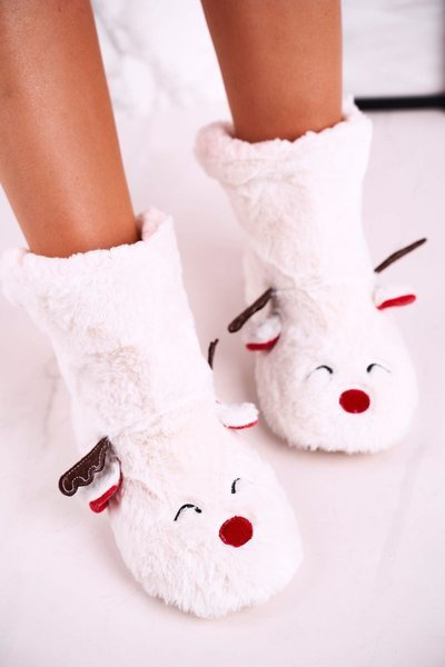 Papuci izolate de Crăciun cu ren Rudolph alb