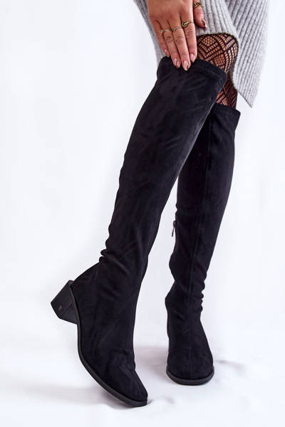 Overknee-Stiefel aus Wildleder für Damen Schwarze Hessa
